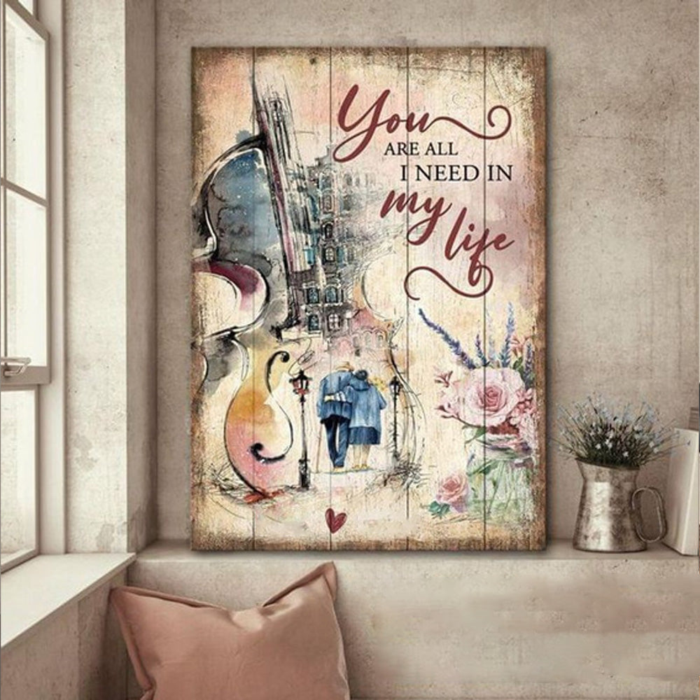 You Are All I Need In My Life Old Couple With Guitar Flowers Vertical Poster & Canvas Home Decor Wall Art Visual Art