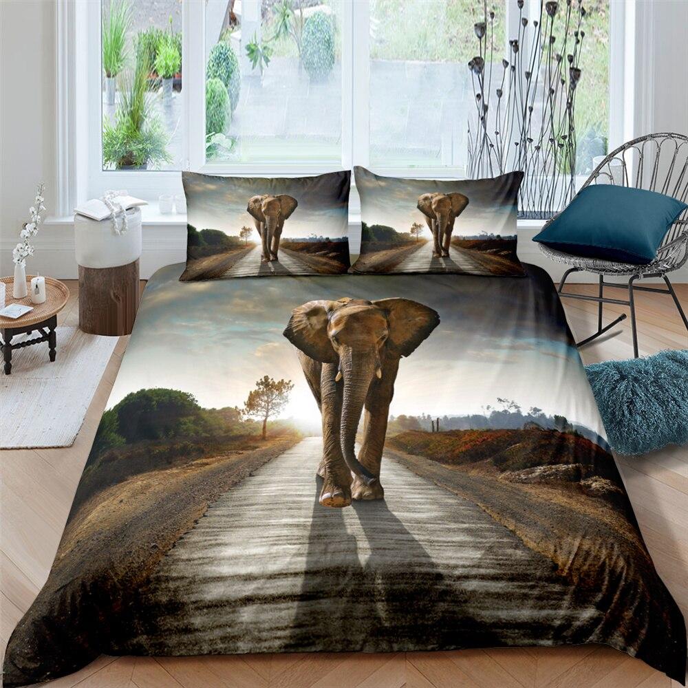 3D Walking Elephant 3 Pcs Quilted Comforter Set