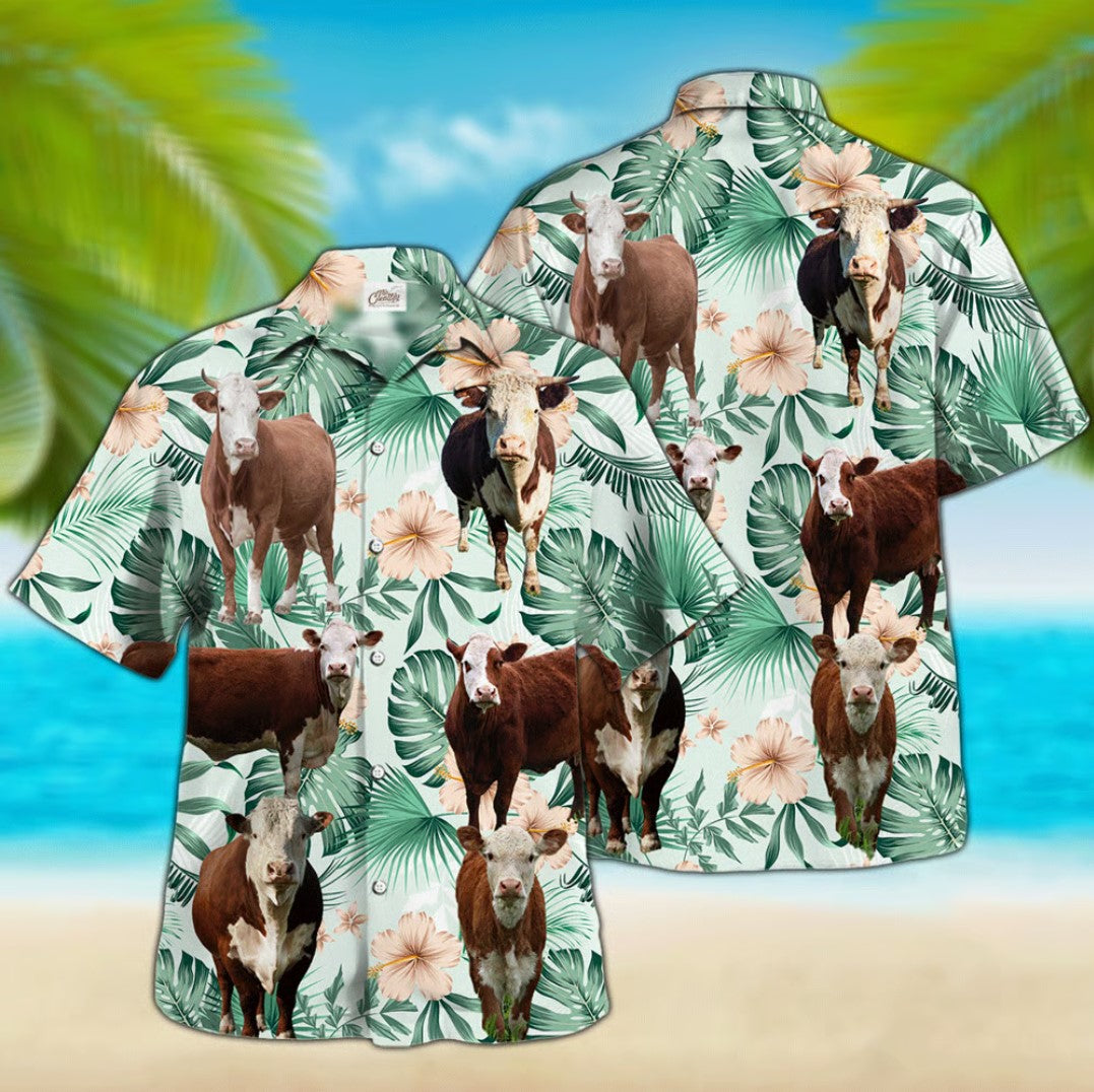 Hereford Cow Hawaii Shirt For Farm Summer Hawaii Men And Women Ha20708