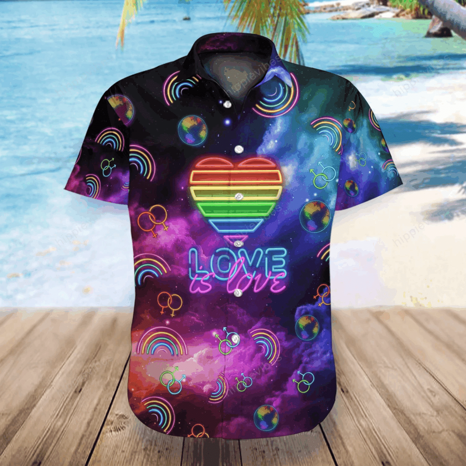 Lgbt Galaxy Love Is Neon Style Hawaii Shirt Ha104953