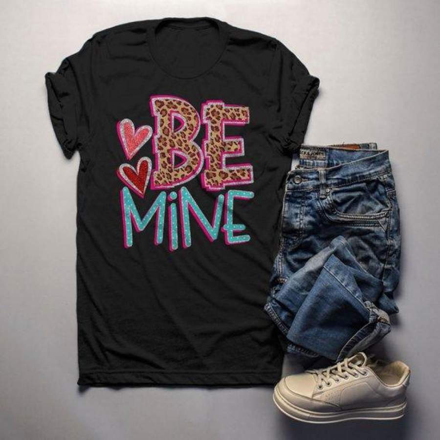 Men’s Valentine’s Shirt Be Mine T Shirt Valentine Shirts Leopard TShirt Heart Tee