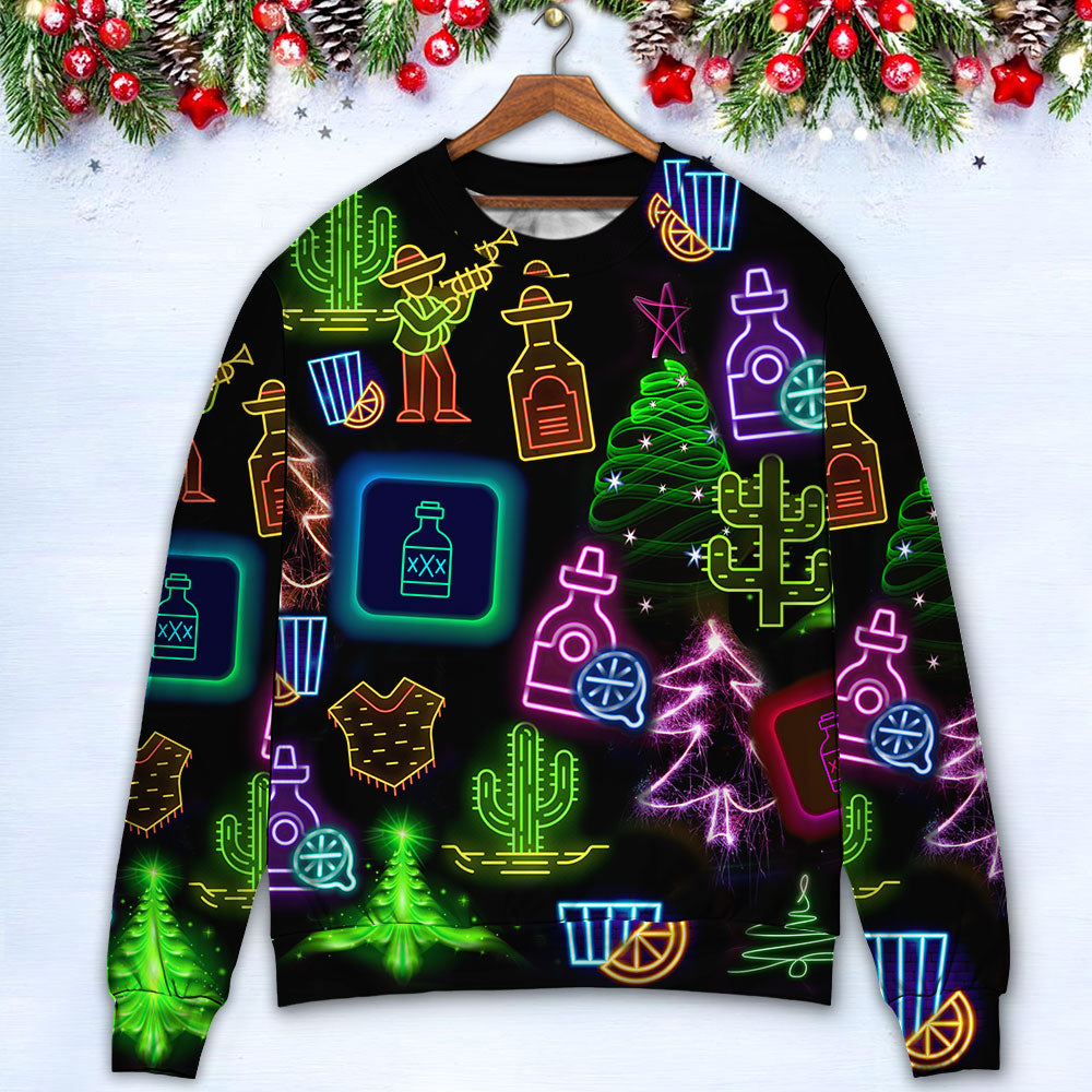 Wine Tequila Christmas Neon Art Drinking Ugly Christmas Sweater