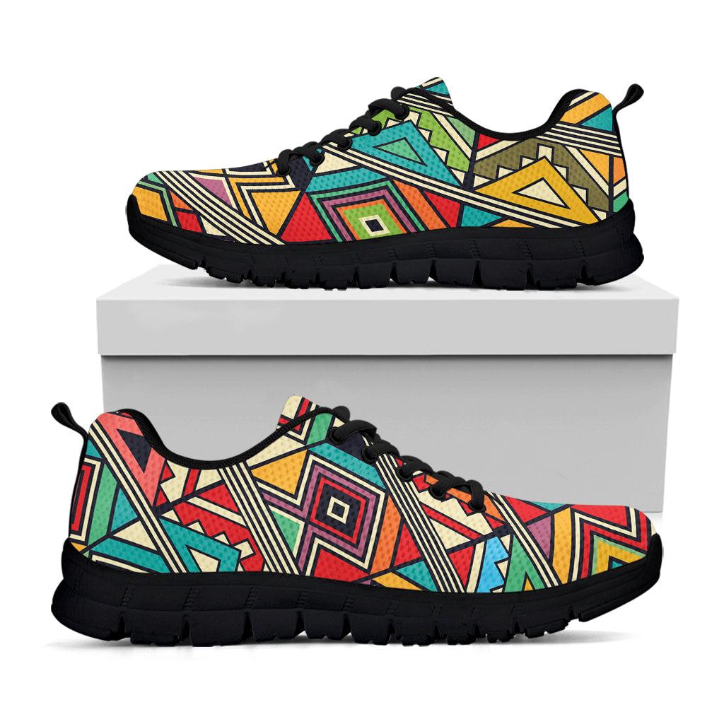 Retro African Ethnic Tribal Print Black Sneakers