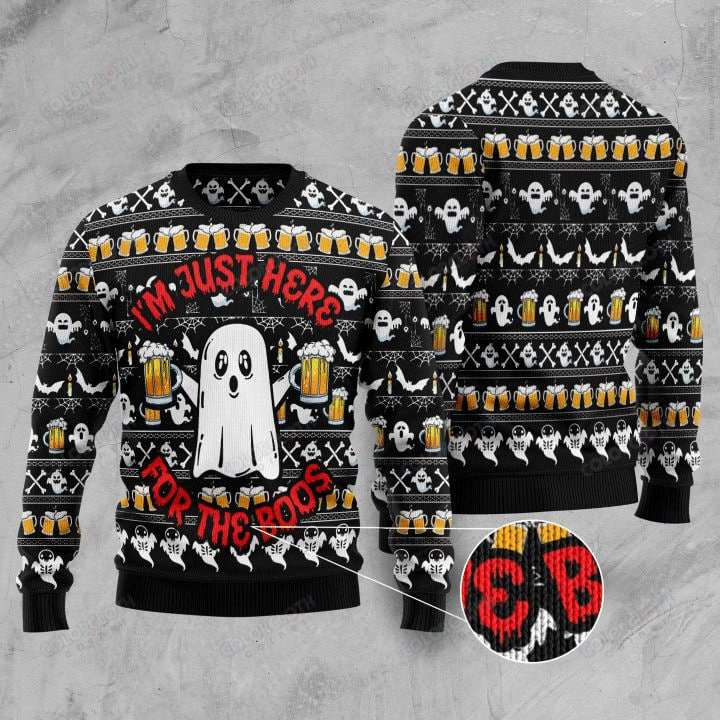 Unifinz Halloween Sweater Beer Ugly Sweater I’M Just Here For The Boos Ghost Beer Ugly Sweater 2022