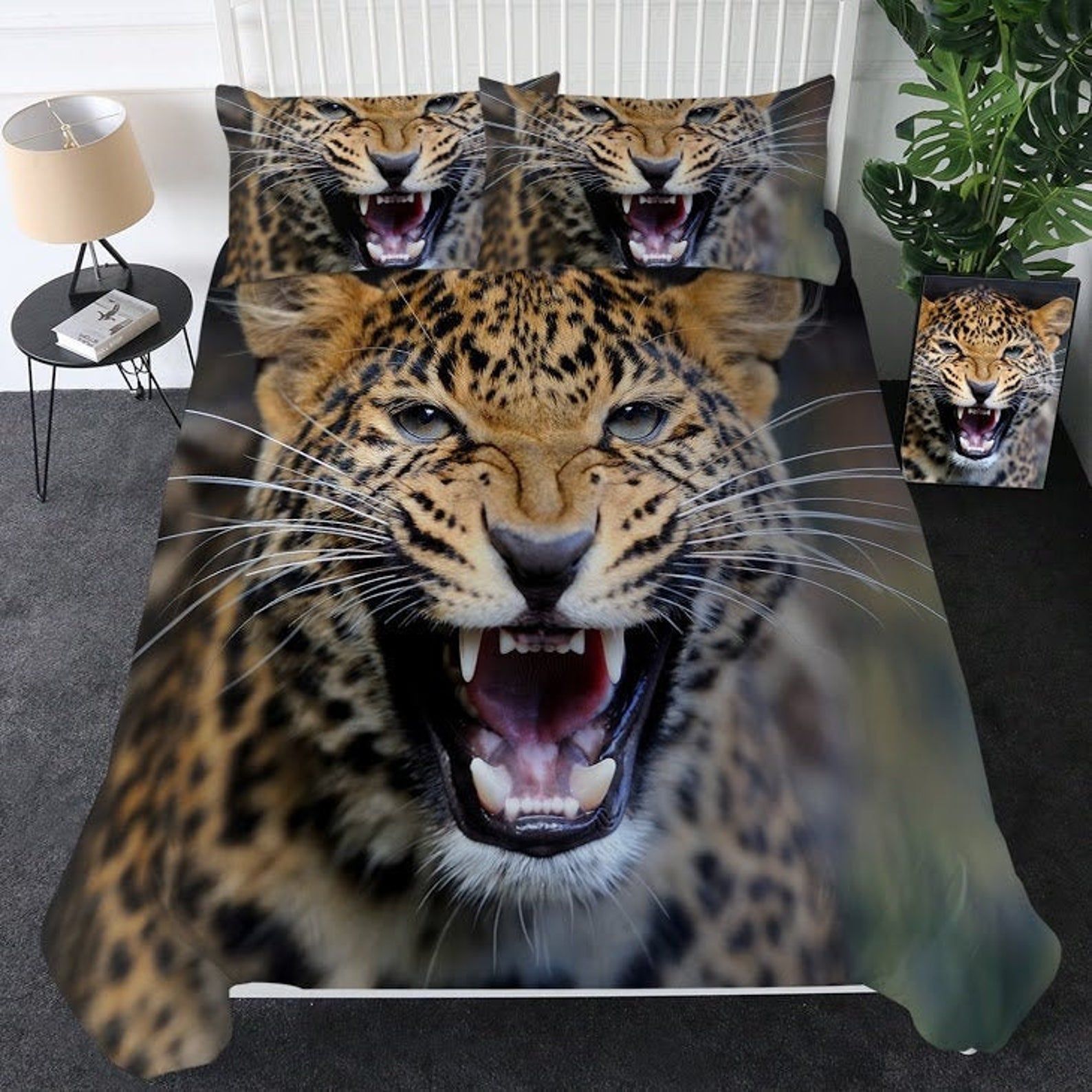 Wild Leopard Quilt Cover 3D Leopard Face Duvet Cover Bedding Set