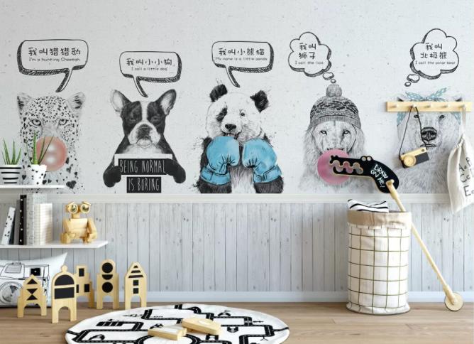 3D Hand Drawn Cartoon Animals Wall Mural Wallpaper 95