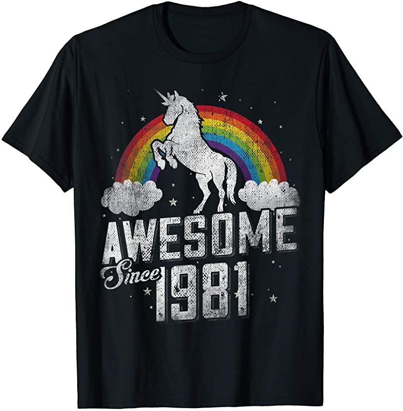 40th Bday, Vintage Unicorn 70s 80s 90s, Awesome Since 1981 T-Shirt