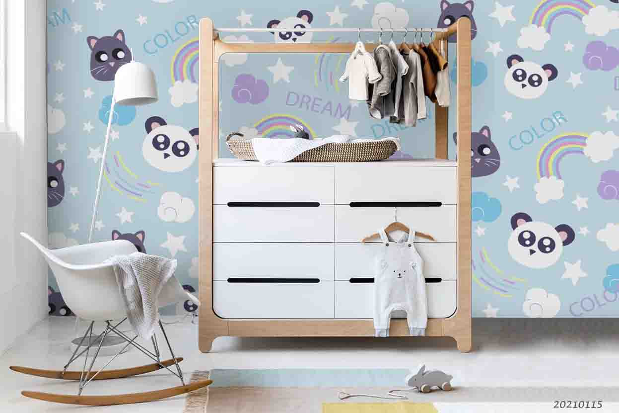 3D Cartoon Animal Panda Rainbow Wall Mural Wallpaper Lqh 2