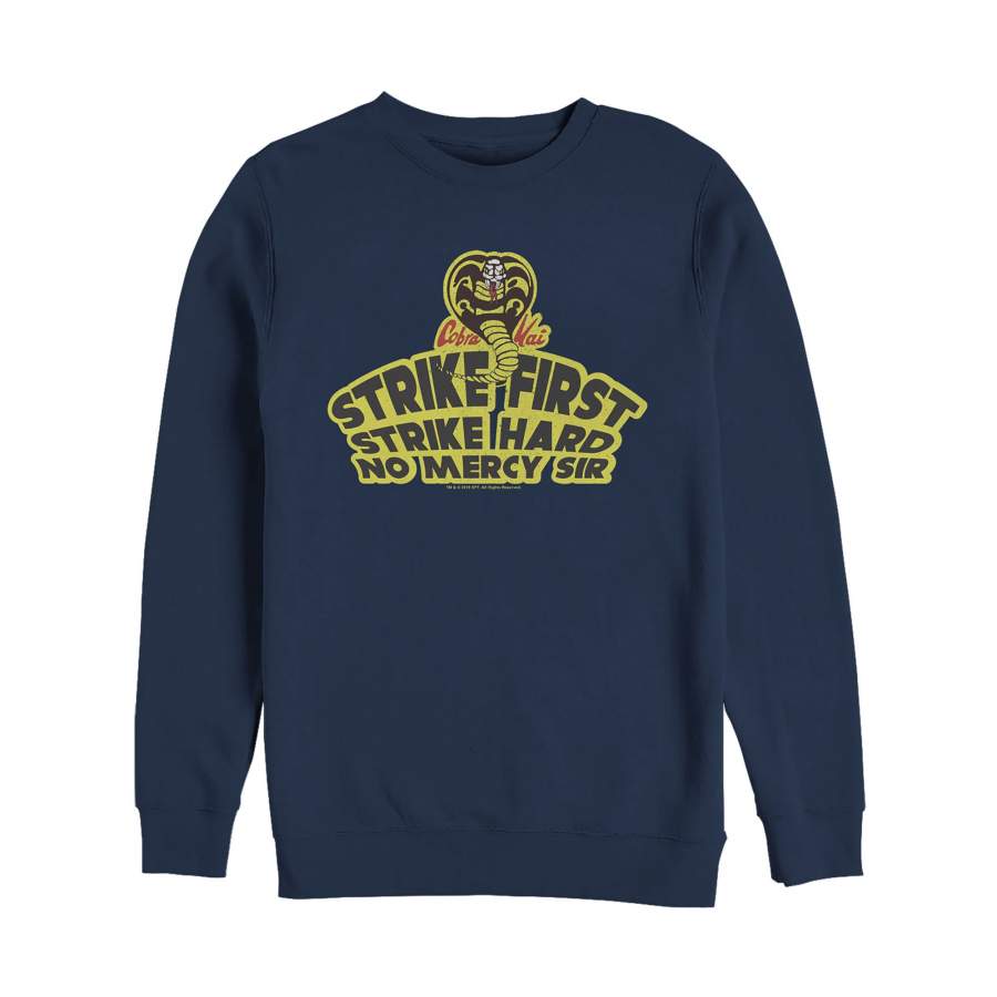 Cobra Kai Men’s Strike First Mantra  Sweatshirt Navy Blue