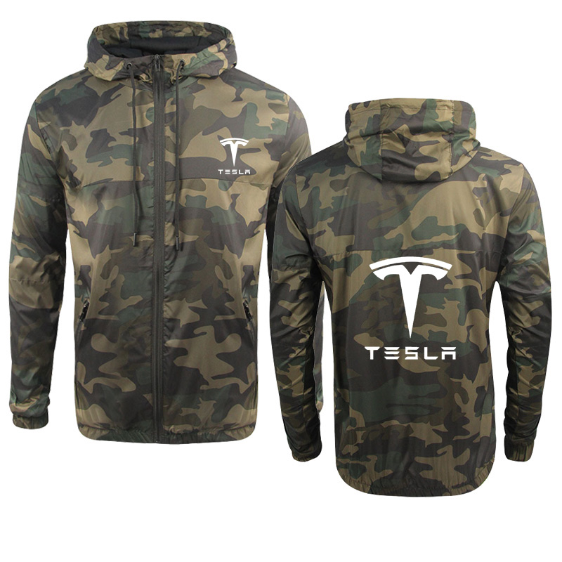 2022 High quality Pure cotton Spring Autumn Casual sweatshirt Tesla car Logo Printing Camouflage jacket Men Hoodie alx