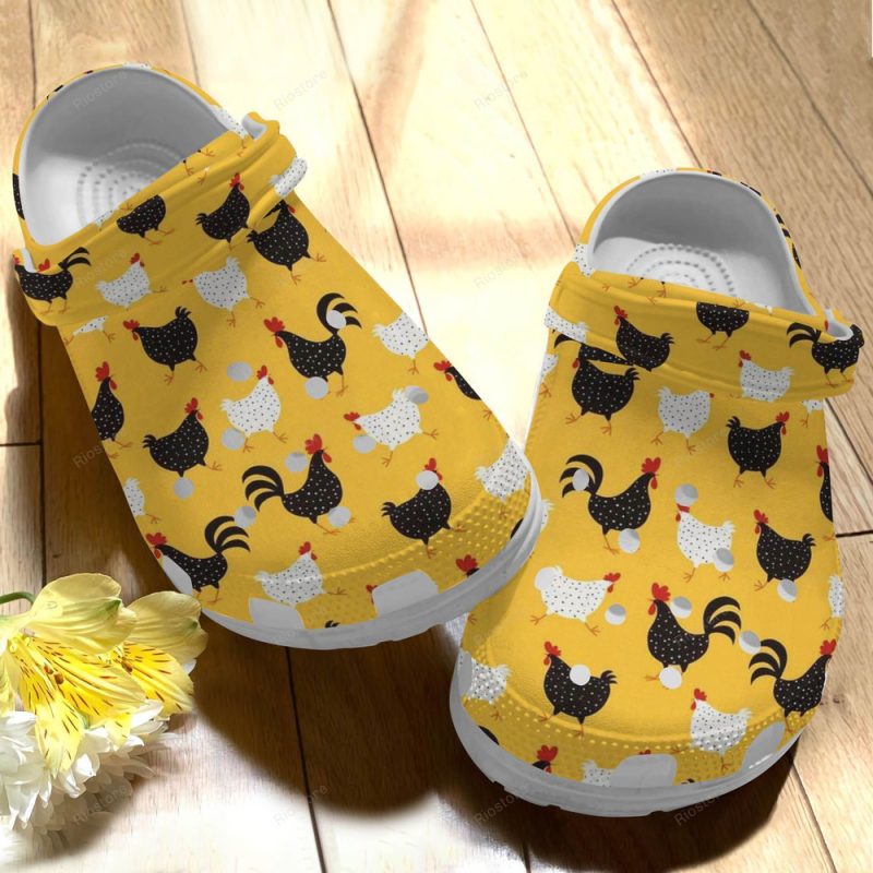 Black And White Chicken Gift For Lover Rubber clog Shoes Comfy Footwear