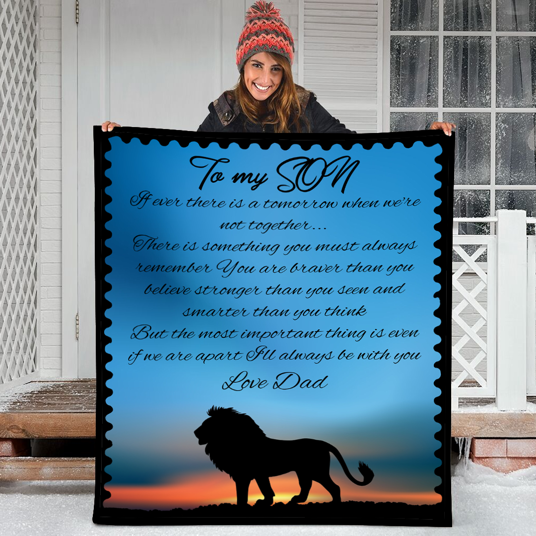 To My Son If Ever There Is A Tomorrow Lion Sunset Blue Sky 2 Fleece Blanket Small Medium Large X-Large