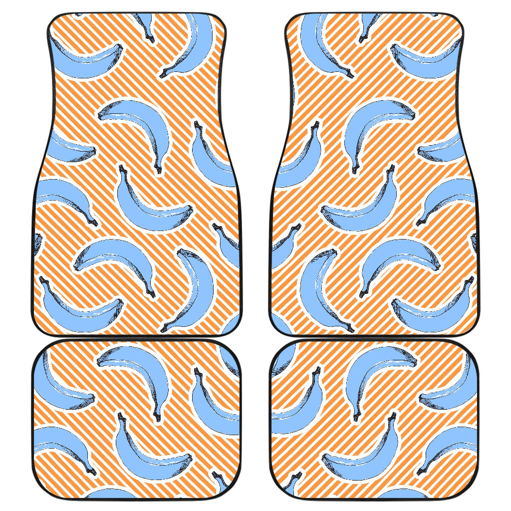 Retro Blue Banana Pattern Print Front And Back Car Floor Mats, Front Car Mat