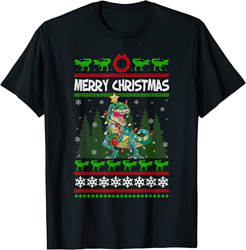 Ugly Christmas Sweater Christmas Dinosaur Tree Rex Xmas T-Shirt