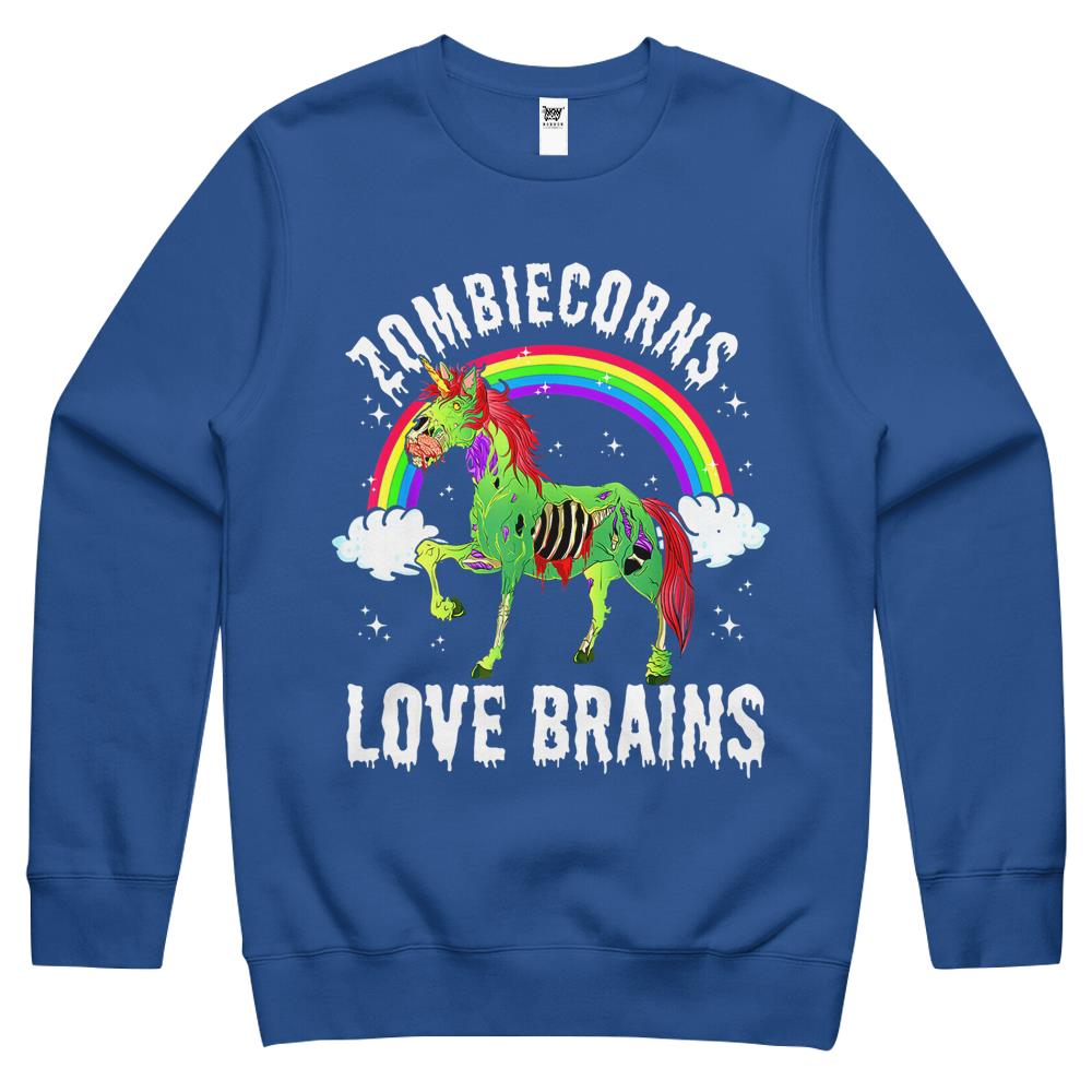 Halloween Halloween Crewneck Sweatshirt, Halloween Shirts For Women Men, Halloween Crewneck Sweatshirt, Zombiecorns Love Brains Zombie Unicorn Rainbow Halloween Crewneck Sweatshirt