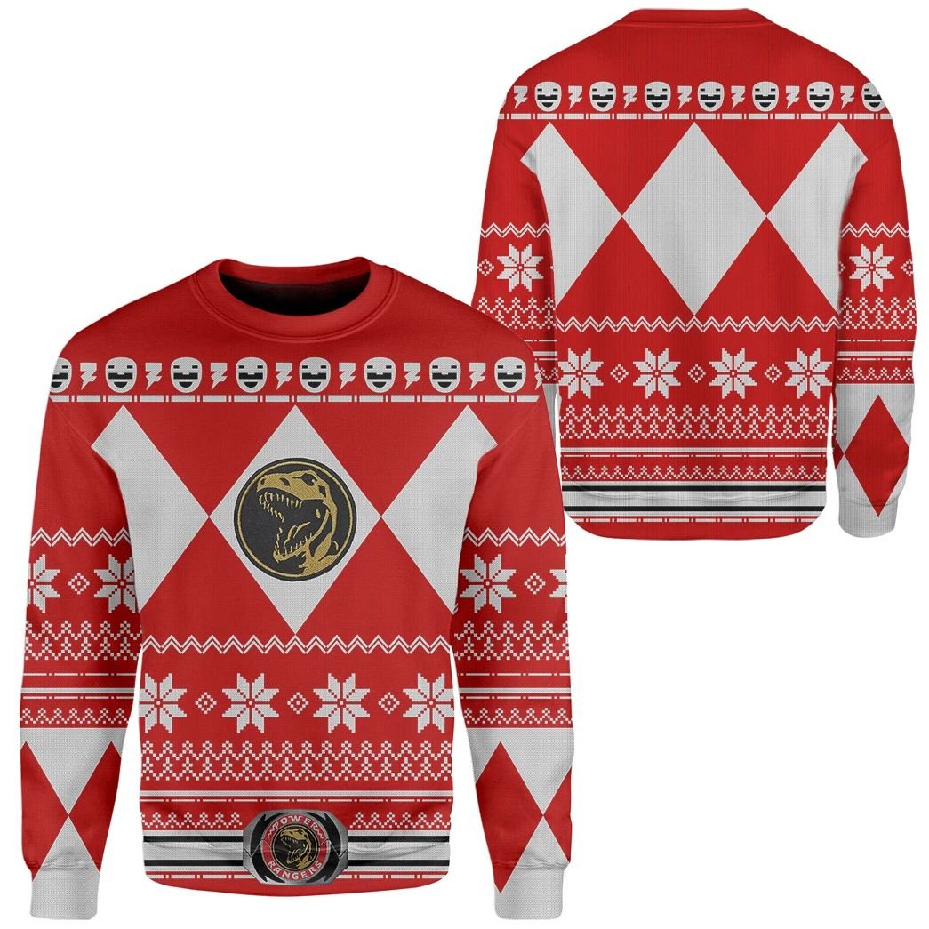 Unifinz Power Rangers Ugly Sweater Mighty Morphin Red Power Rangers Sweater 2022