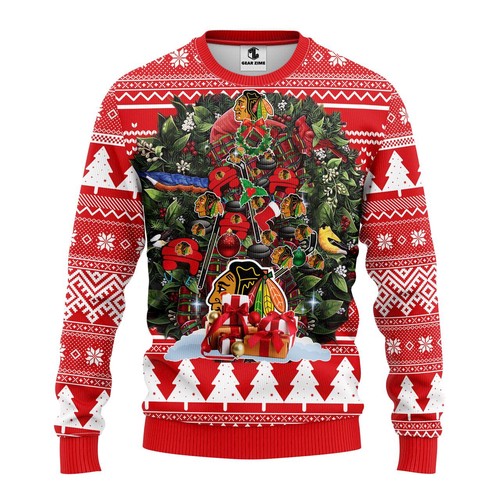 Chicago Blackhawks Tree Christmas Gift For Fan Ugly Wool Sweater Christmas