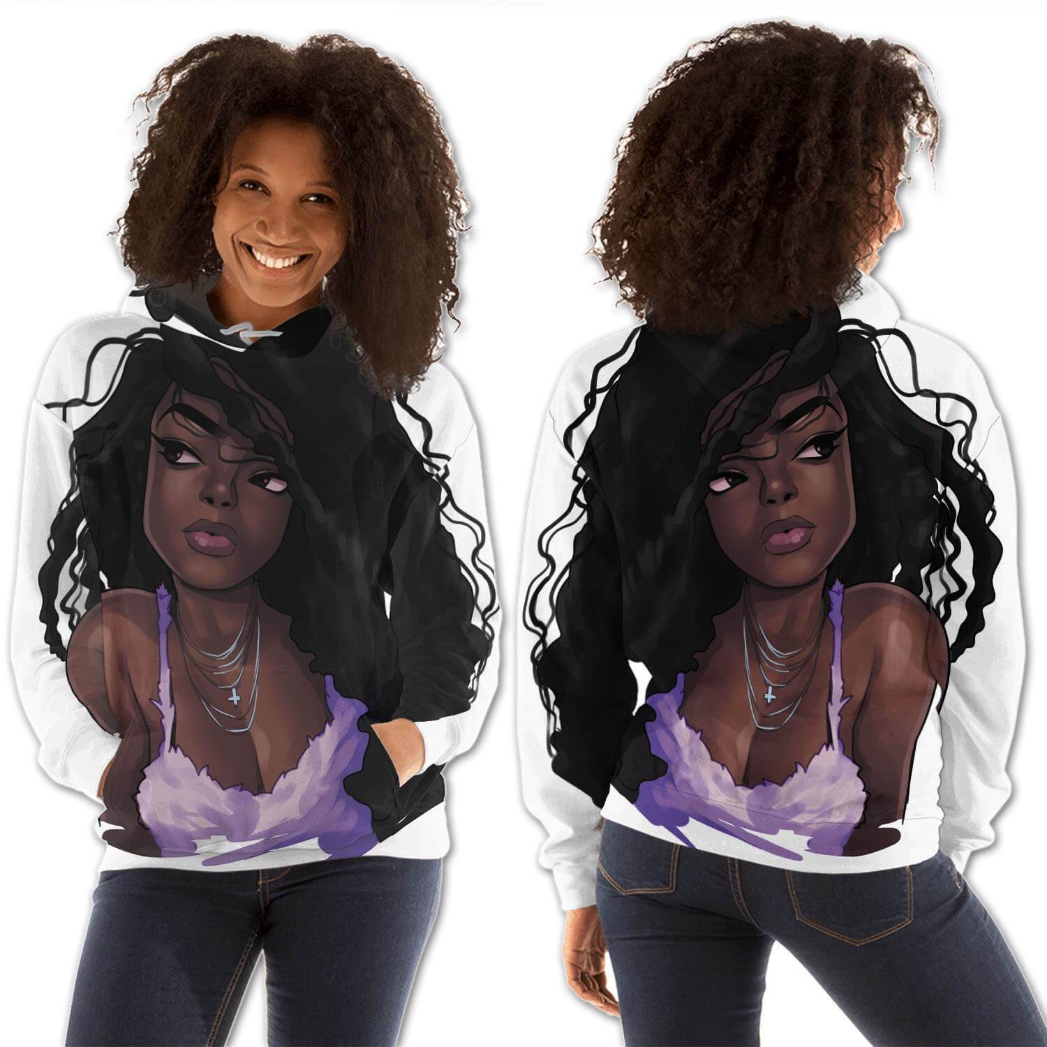 African American Hoodies Cute African American Female All Over Print Womens Hooded Sweatshirt Modern Afrocentric Clothing BPS13057