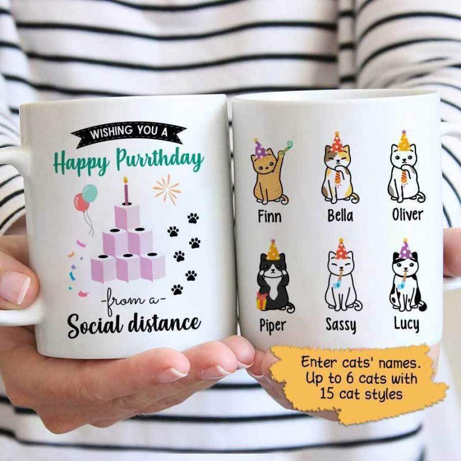 Happy Purrthday From Social Distance Cats Personalized Mug