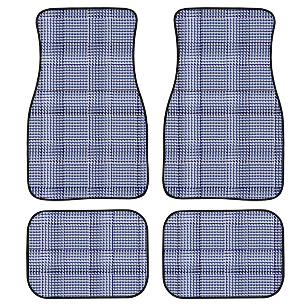 Blue Prince Of Wales Check Print Front And Back Car Floor Mats, Front Car Mat