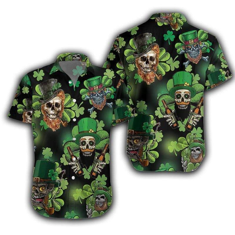 Get Now Beer And Skull St Patrick Men Green Hawaii Aloha Shirts Ha95350