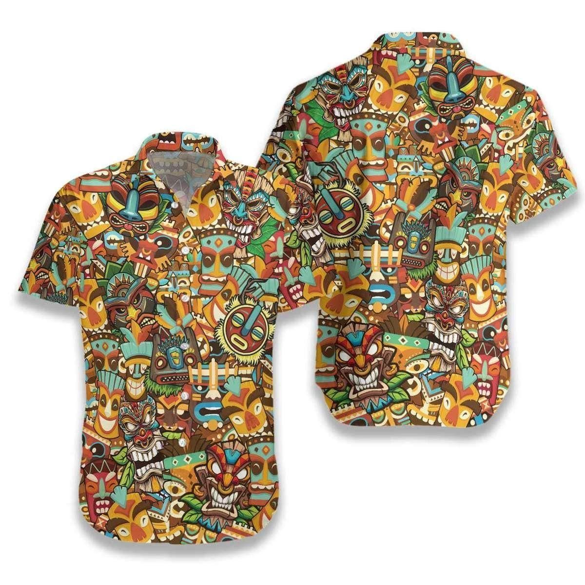 Tiki Pattern Aloha Hawaii Shirt Colorful Short Sleeve Summer Beach Casual For Men And Women Ha105060