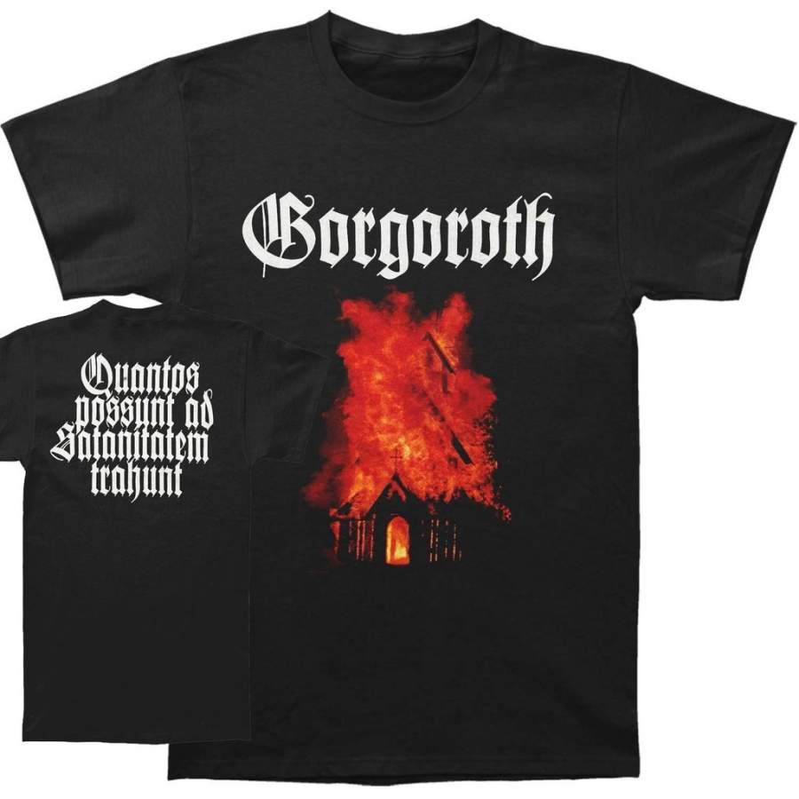 Gorgoroth Men’s Church Fire T-shirt Black Casual Tops Men O Neck T-Shirt