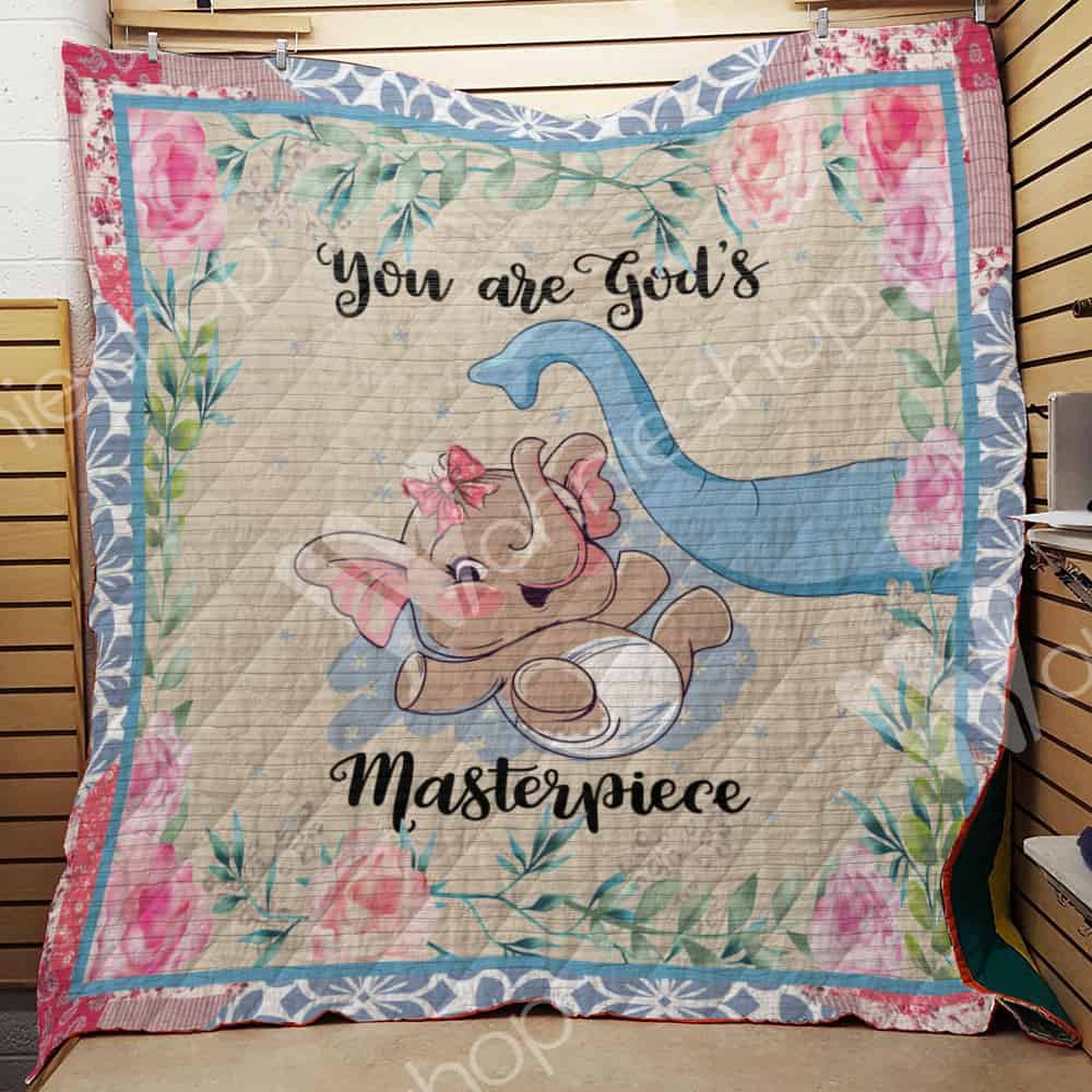 Baby Elephant Playing  You Are God’S Masterpiece  Quilt Blanket