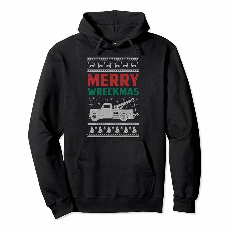 Tow Truck Merry Xmas Towing Ugly Christmas Pullover Hoodie, T-Shirt, Sweatshirt