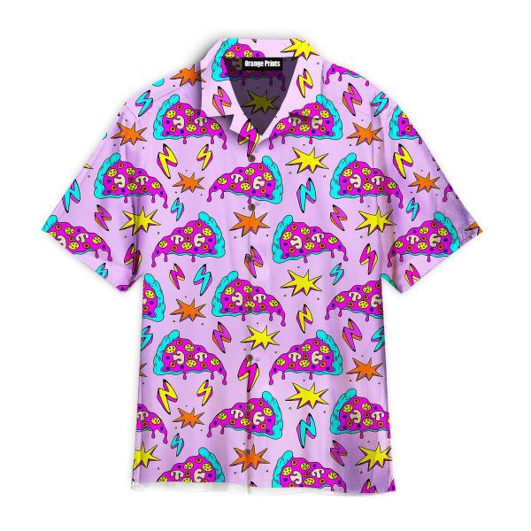 Crazy Pizza Slices Lighting Strikes On Violet Pattern Hawaii Shirt For Men Women Ha9718