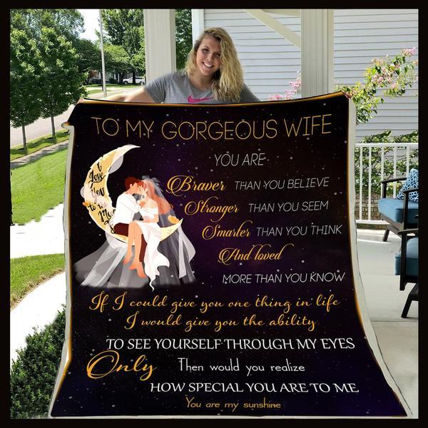 To My Wife My Sunshine Love To The Moon Fleece Blanket Gift For Family,Birthday,Wife,Couple,Gift Home Decor Bedding Couch Sofa Soft And Comfy Cozy