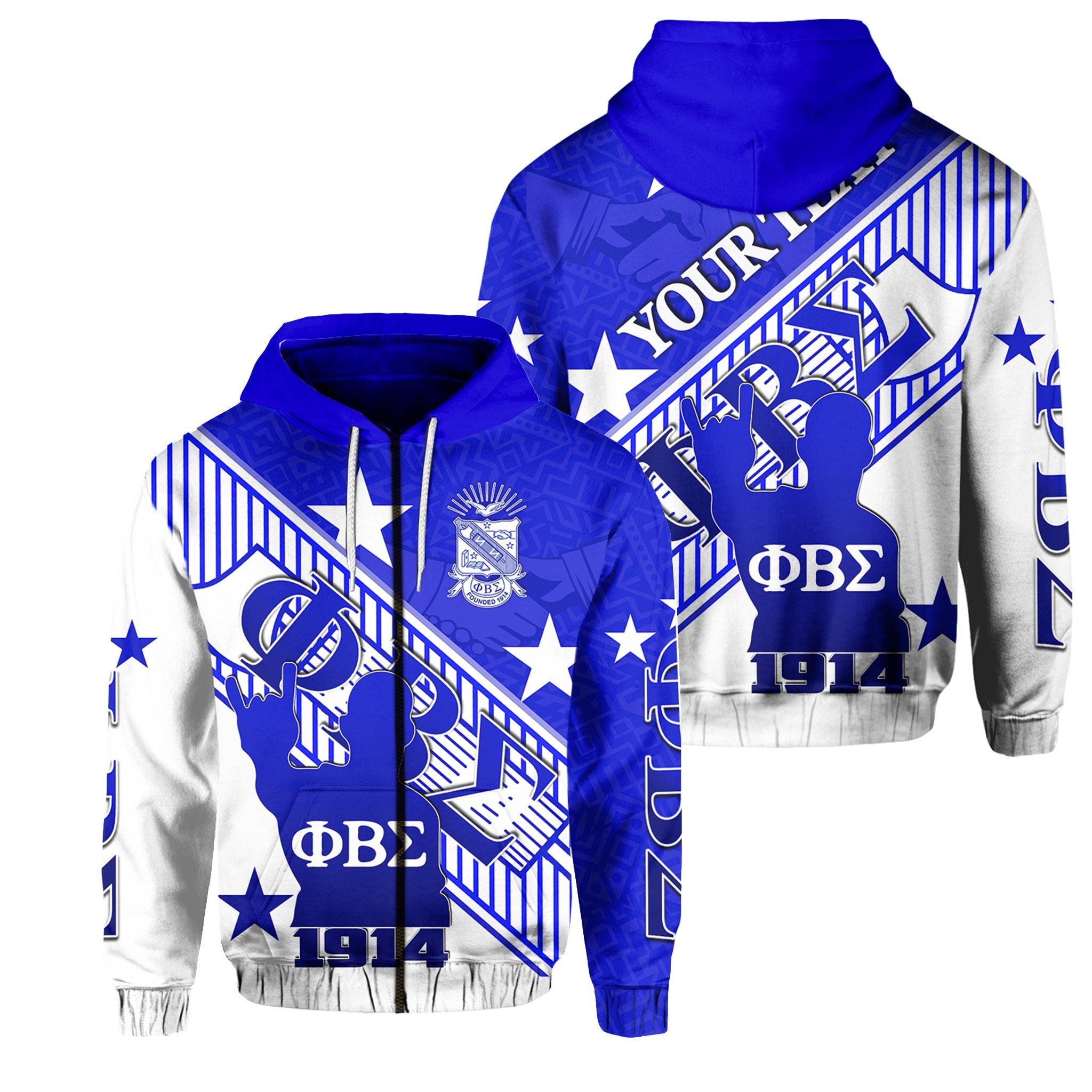 (Custom Personalised)Phi Beta Sigma Zip Hoodie Crest Style Lt6