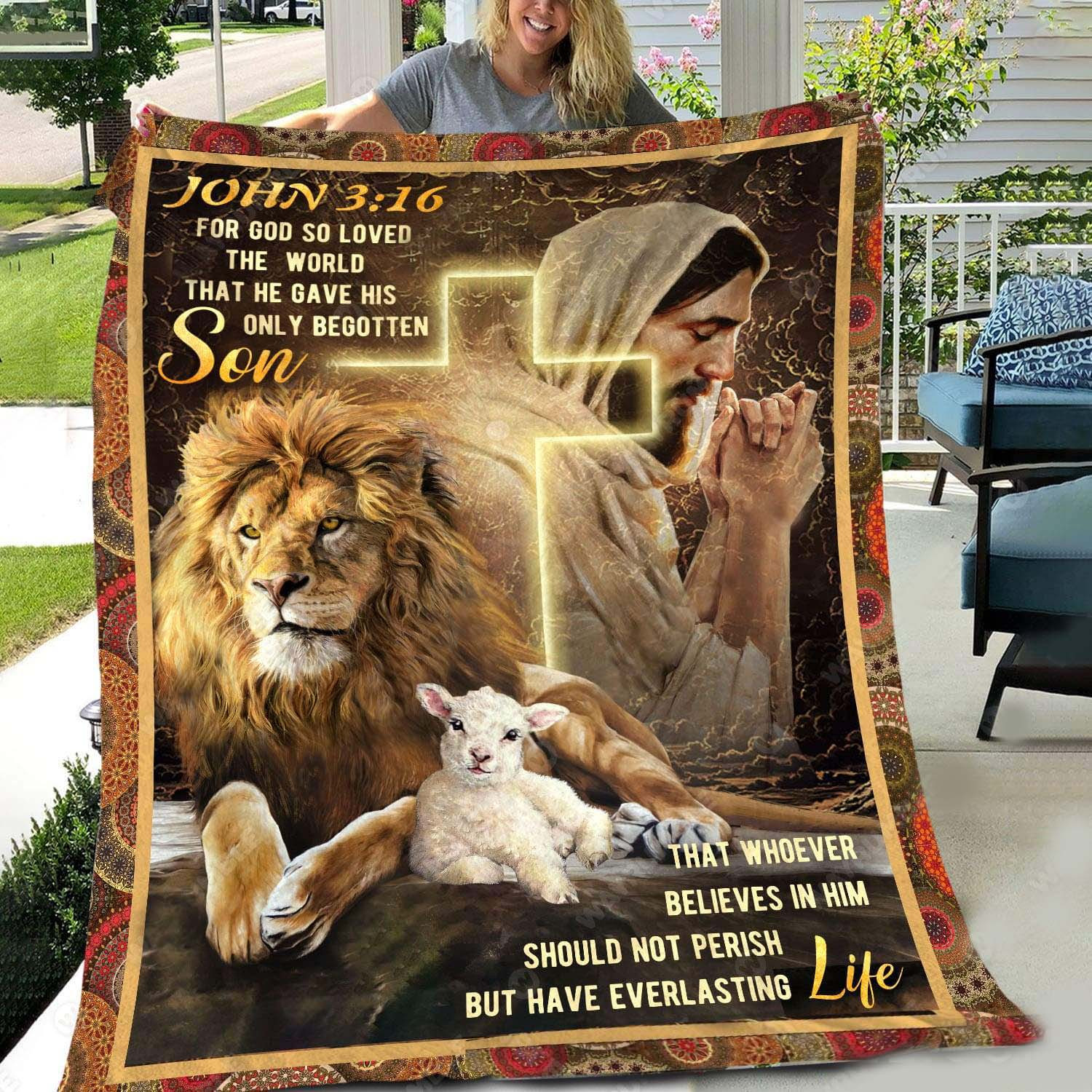 Lion Of Judah Lamb Of God Blanket – For God So Loved Fleece Blanket Quilting Gift For Thanksgiving