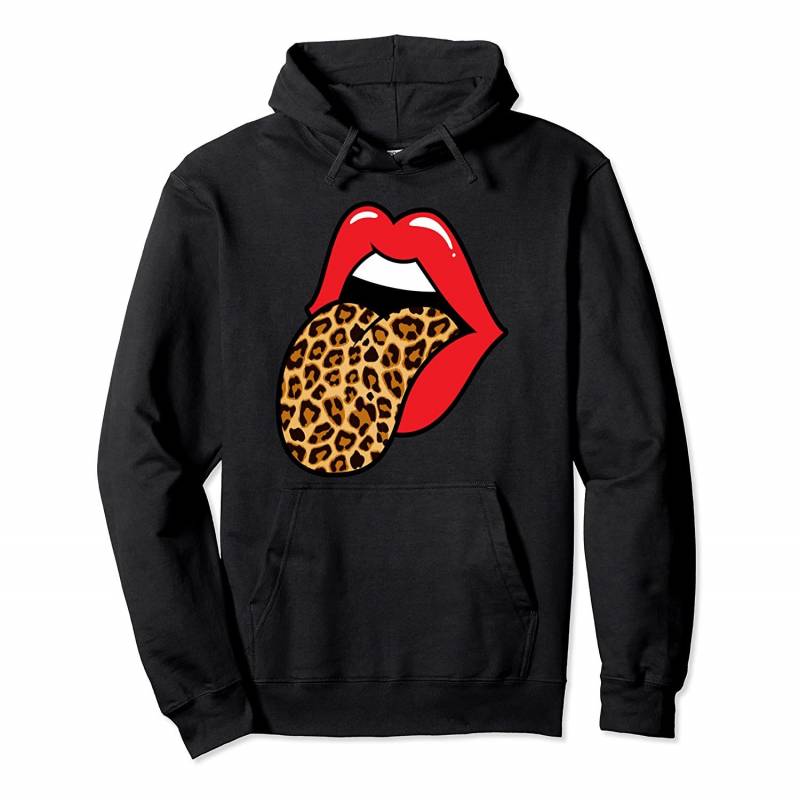 Red Lips Leopard Tongue Trendy Animal Print Stylish Pullover Hoodie, T Shirt, Sweatshirt