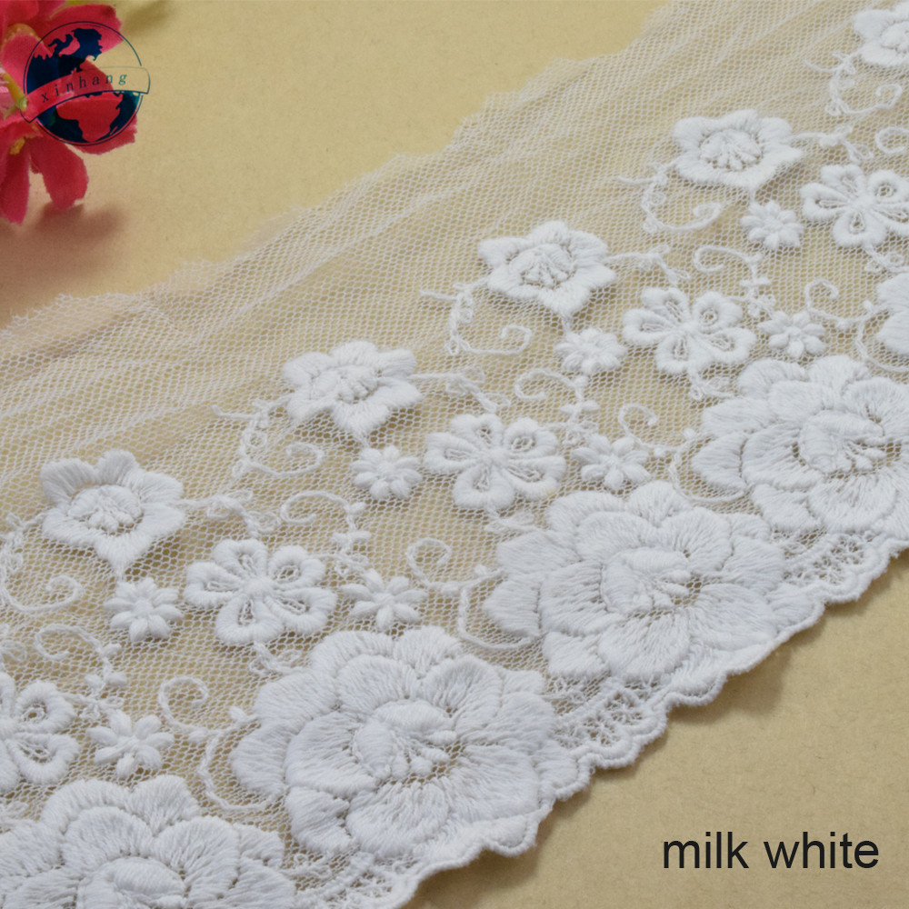 11cm Width White Cotton Embroidery Lace Ribbon Guipure Trim DIY Wedding Accessories Dolls Wedding African Lace Applique#2999 alx