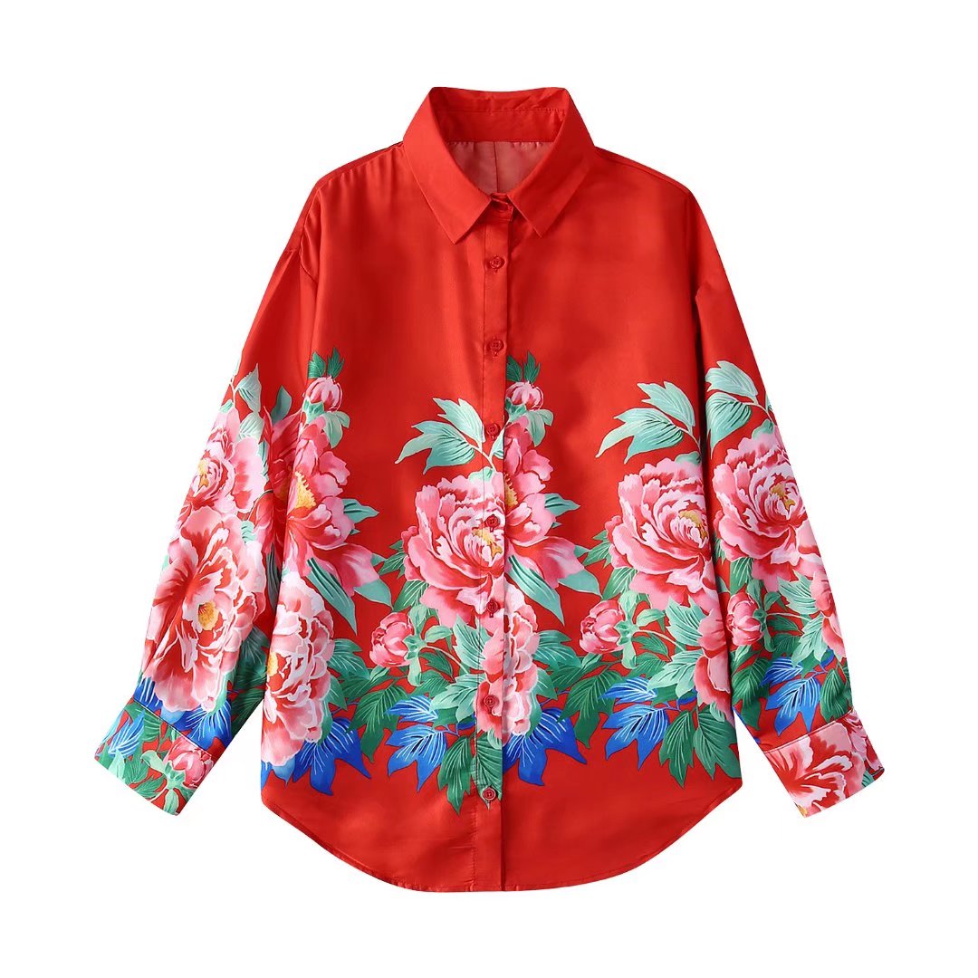 Zevity Women Vintage Position Floral Print Casual Red Blouse Office Lady Long Sleeve Shirt Chic Blusas Chemise Tops LS1237 alx