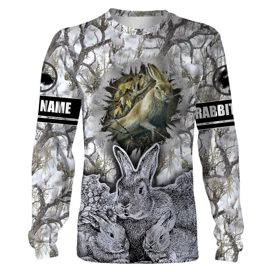 Rabbit hare hunting realtree snow camo custom Name 3D full printing Hoodie, sweatshirt, T-shirt, long sleeve – Best hunting gift shirt for rabbit hunter Men, Women and Kid- FSD809