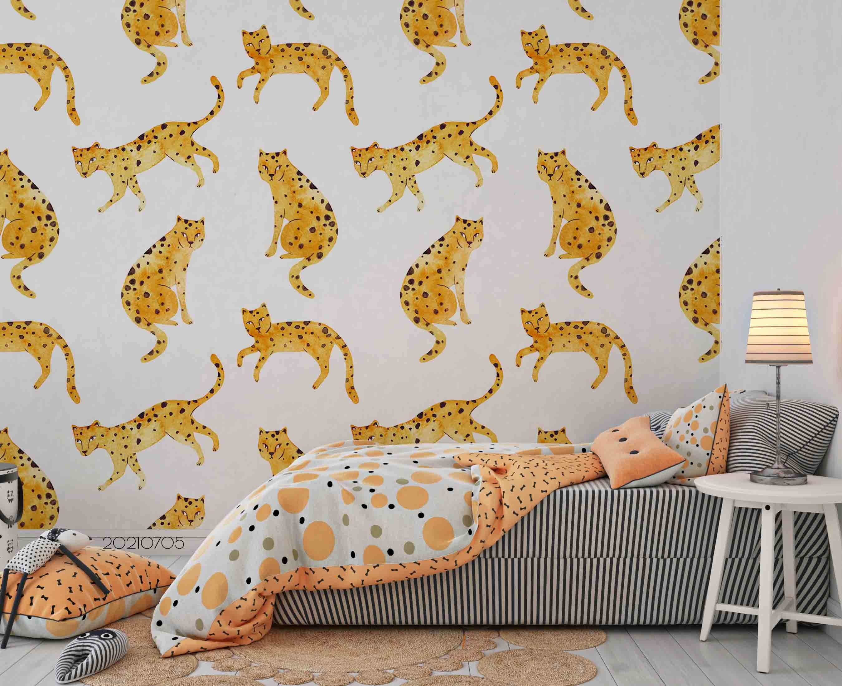 3D Hand Drawn Animal Leopard Wall Mural Wallpaper Lqh 122