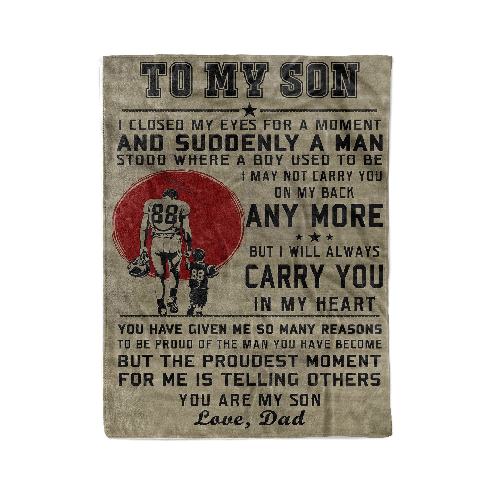 Fleece American football Blanket dad to son I closed my eyes for a moment