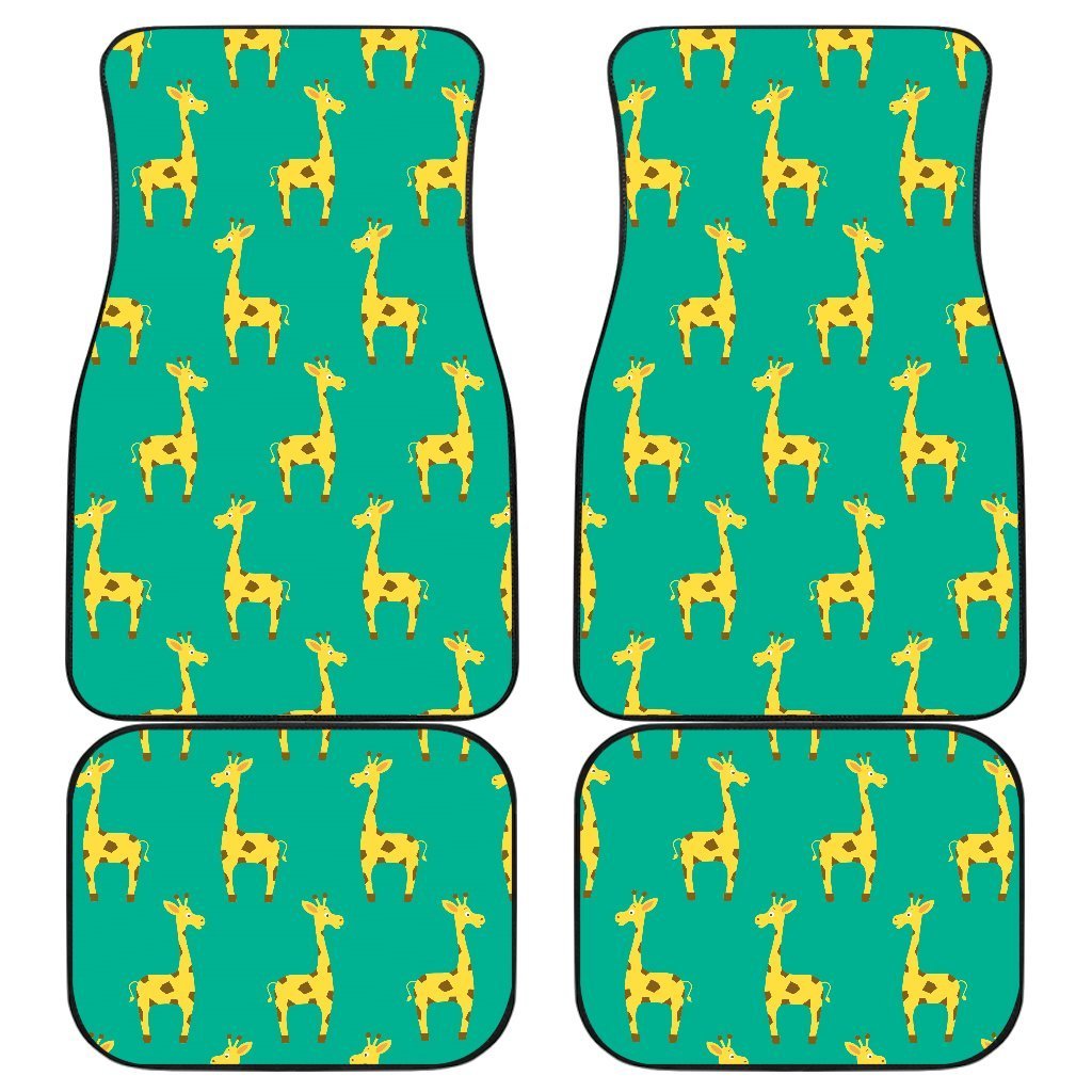 Cute Cartoon Giraffe Pattern Print Front And Back Car Floor Mats, Front Car Mat