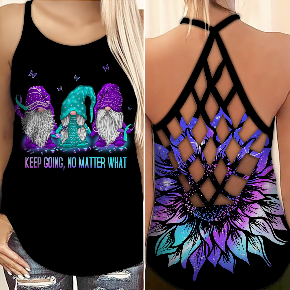 Suicide Awareness Summer Criss-Cross Tank Top | Gnomes And Flower Print Art Criss-Cross Tank Top