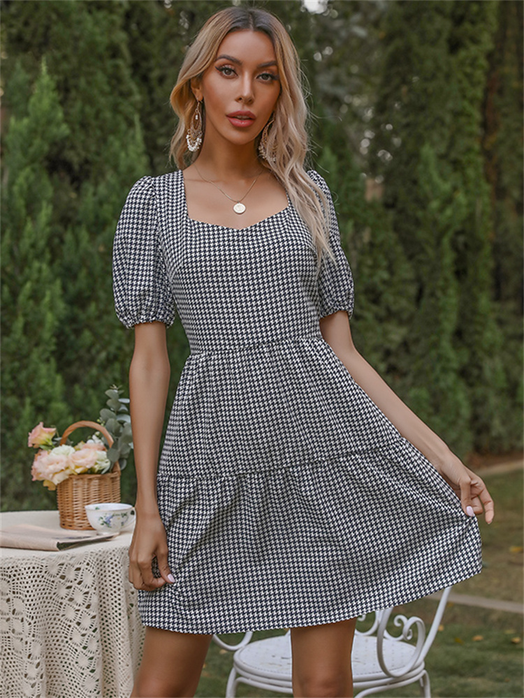 Syiwidii Plaid Elegant Dresses for Women Summer 2022 New Casual Harajuku Hollow Out Mini Dress Fashion Sweetheart Neck Black alx