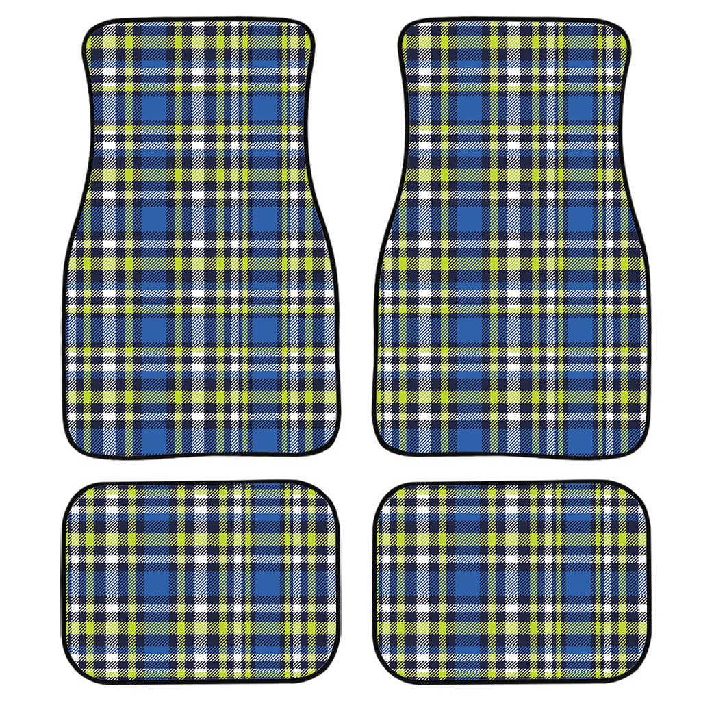 Blue Green And White Plaid Pattern Print Front And Back Car Floor Mats, Front Car Mat