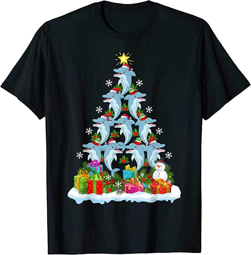 Dolphin Fish Xmas Tree Lighting Santa Dolphin Christmas T-Shirt