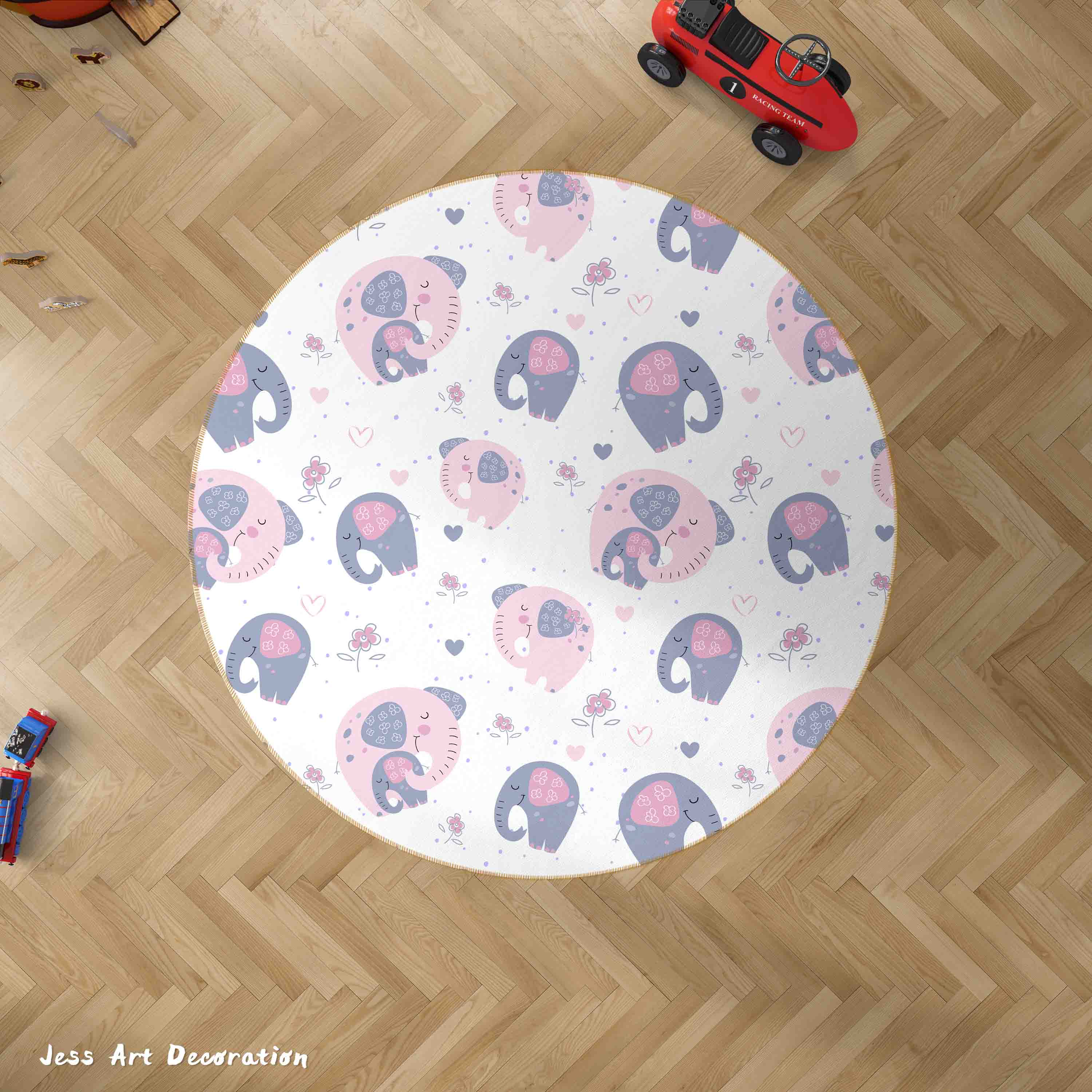 3D Cartoon Animal Elephant Kids Non-Slip Round Rug Mat 94