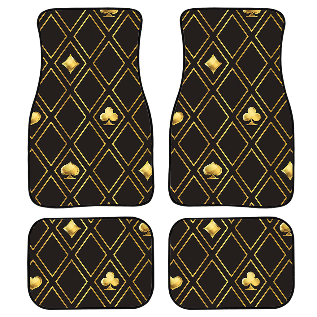 Gold Playing Card Suits Pattern Print Front And Back Car Floor Mats, Front Car Mat