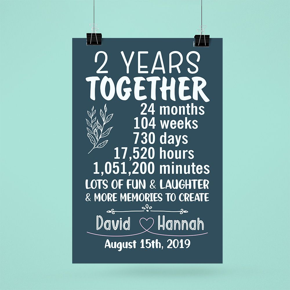 Personalized Name & Date 2Nd Wedding Anniversary Gifts Poster For Couple, Parents, Wife & Husband, Him, Her