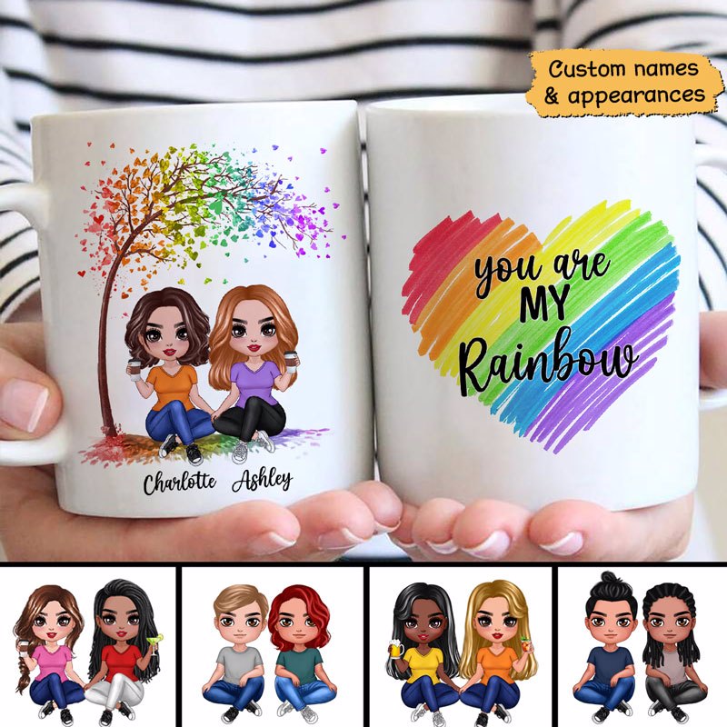 Lgbt Doll Couple Sitting Under Tree Personalized Mug