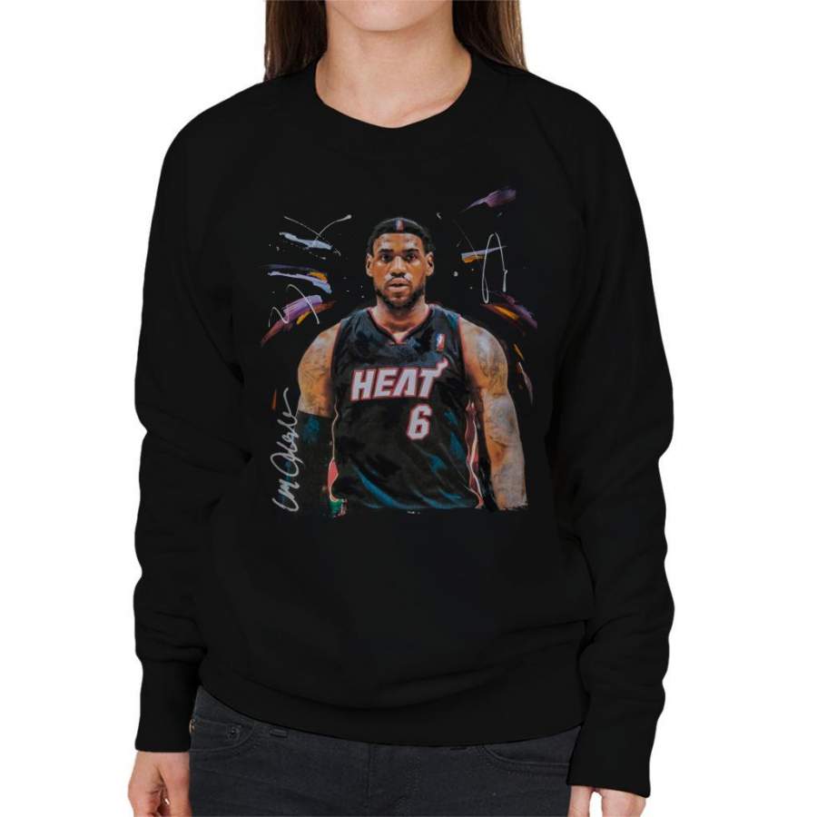 Sidney Maurer Original Portrait Of LeBron James Miami Heat Jersey Women’s Sweatshirt