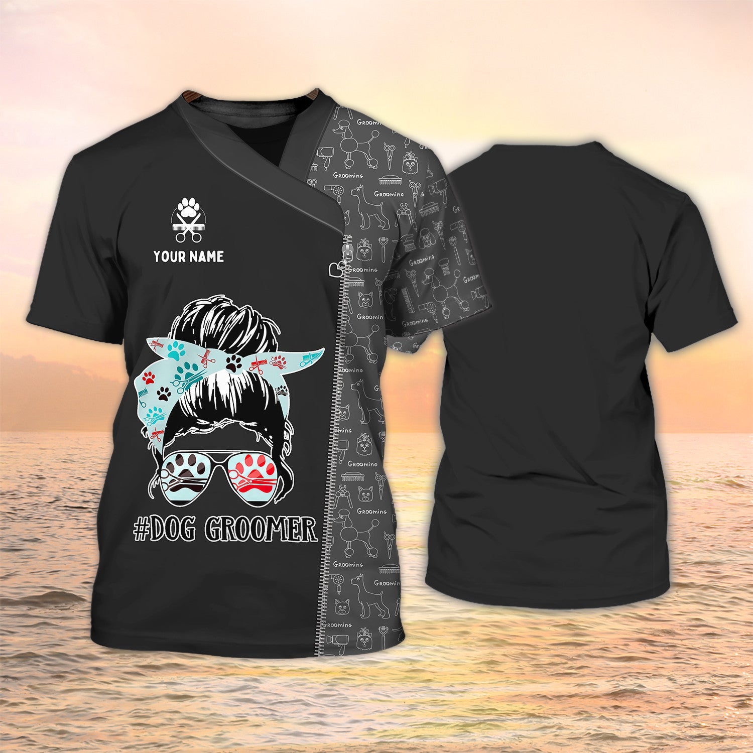 3D All Over Printed Dog Groomer T Shirt Dog Grooming Black Shirt Pet Grooming Salon Uniform